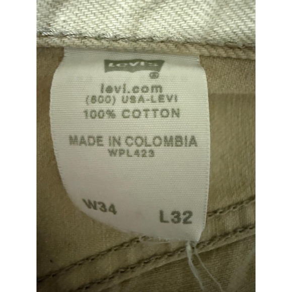 Levis 501 Jeans Mens 34x32 Beige Straight 100% Cotton Denim Button Fly VTG Y2K - Picture 7 of 13